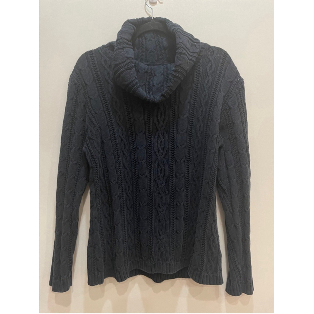 Sonoma Cable knit Fisherman Turtleneck Cotton XL Navy Minimalist Old Money Trad